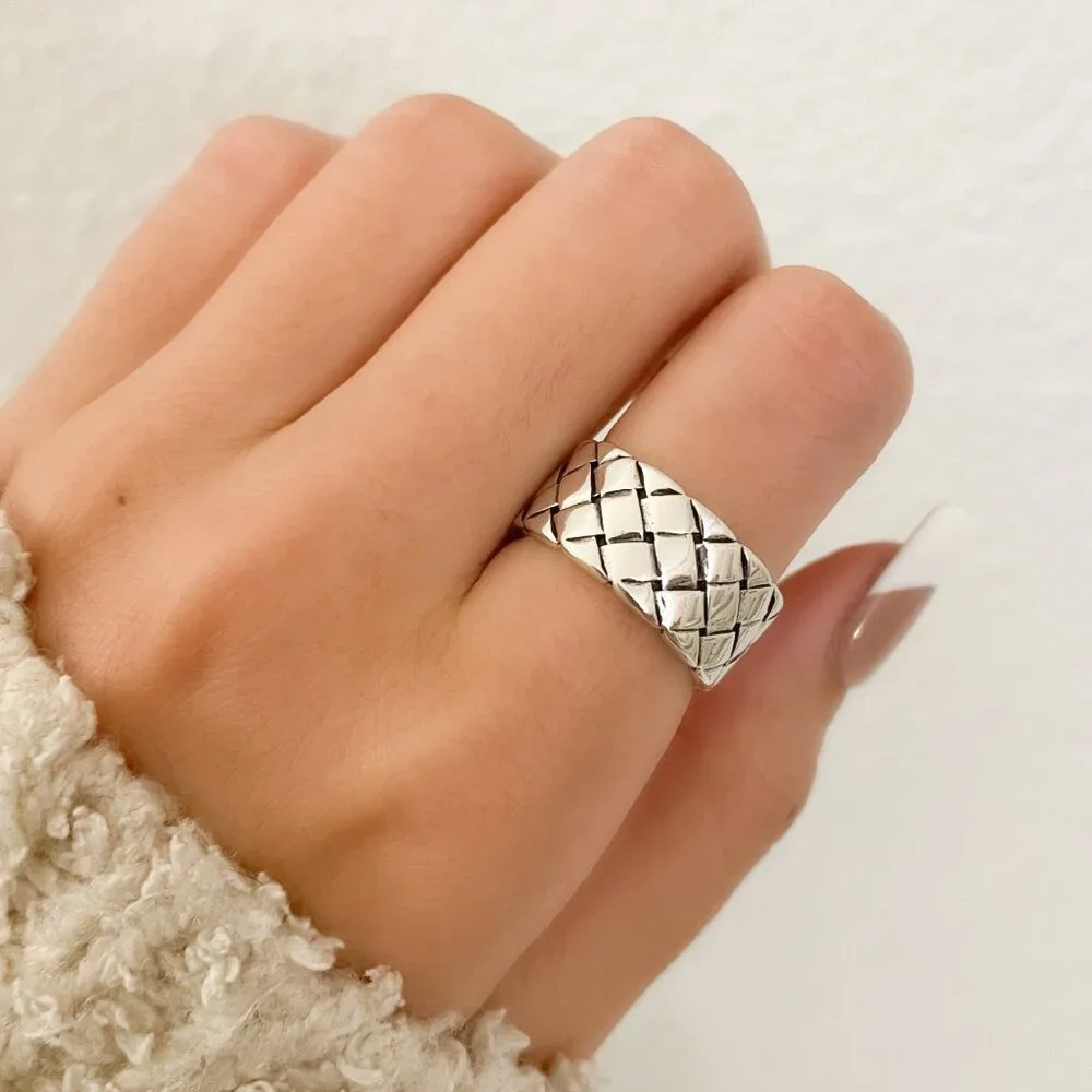925 Sterling Silver Woven Ring Weave Ring Chunky Ring Thick Ring Large Ring